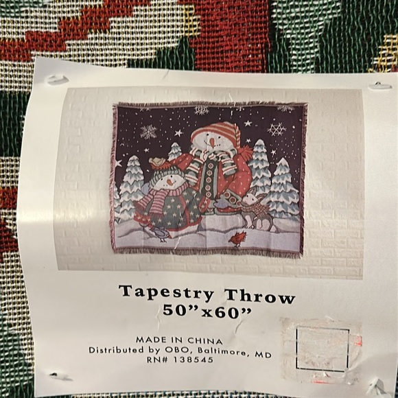 NWT Holiday Christmas Snowman Tapestry Blanket Throw 50 x 60 - Picture 3 of 6